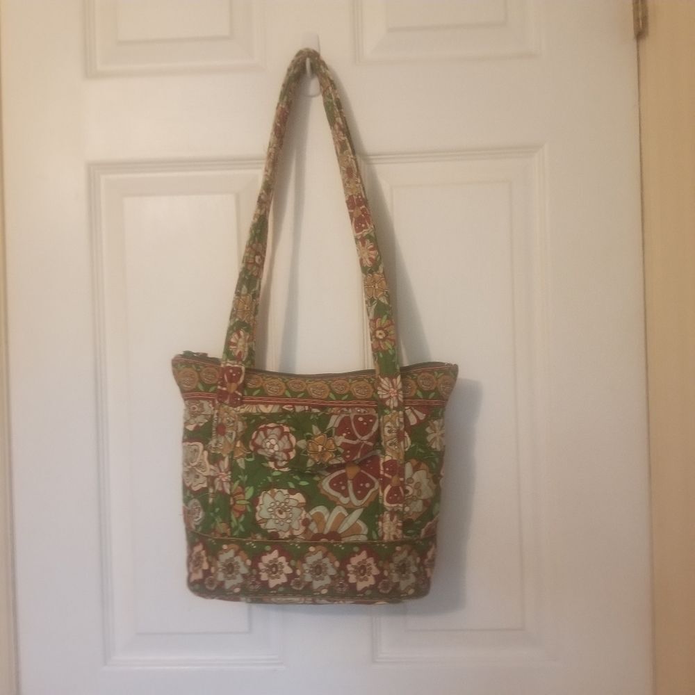 Vera Bradley Green Floral Villager Tote Bag Large Quilted Shoulder Bag